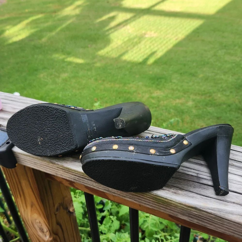 Bamboo Black and Blue Beaded Mules - Picture 5 of 7